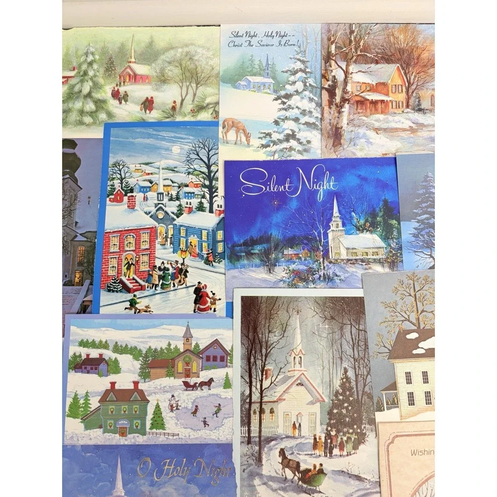 Vintage Christmas Cards Fronts ONLY Churches Cathedrals Scrapbooking Crafts 50+